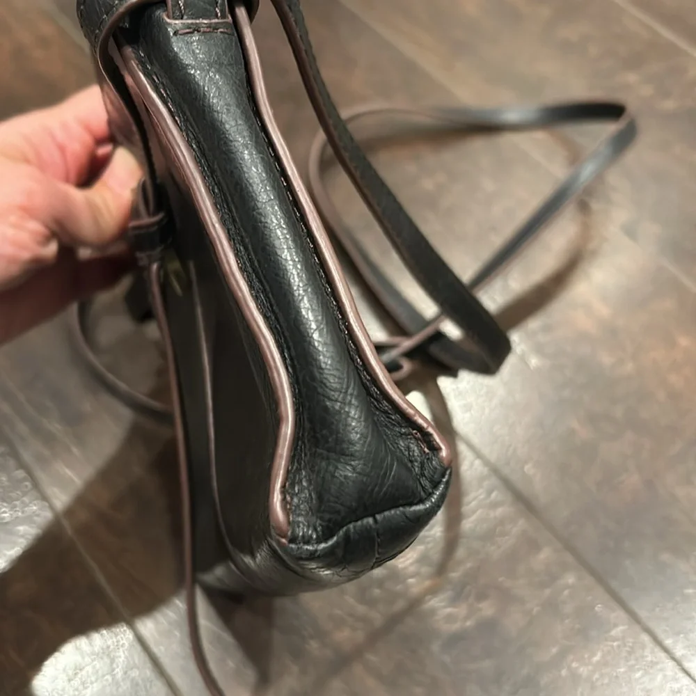 Hobo crossbody bag Black Brown Zipper Brass Ring